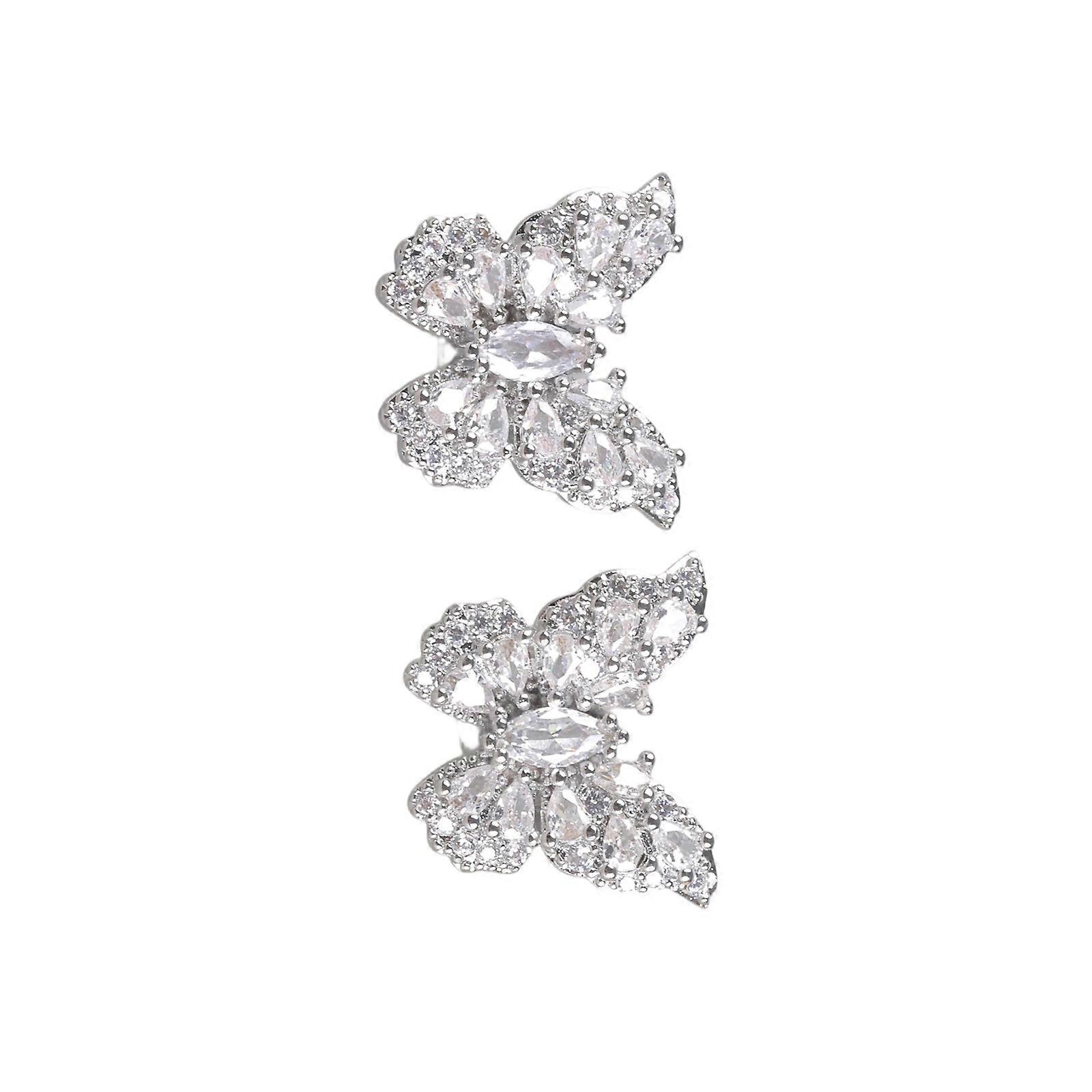 Stylish Crystal Studded Butterfly Ear Attachments Premium Metal Structure Universal Suitability For Headphone Customization White