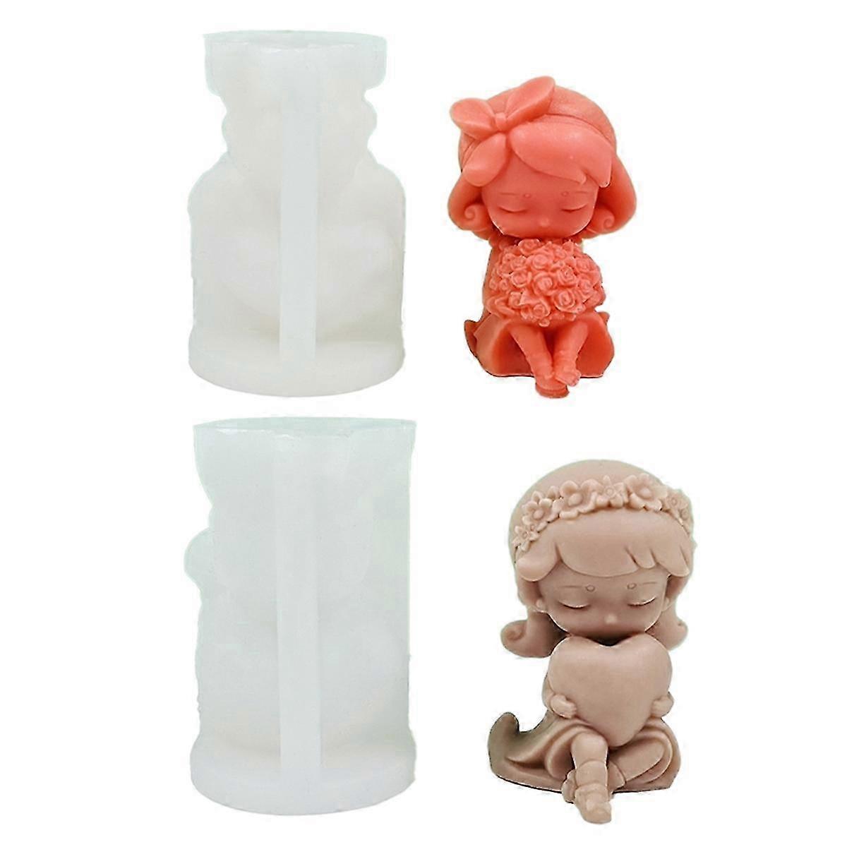 2 stk. 3D rose hjerteformet pige lys silikone form gips harpiks form