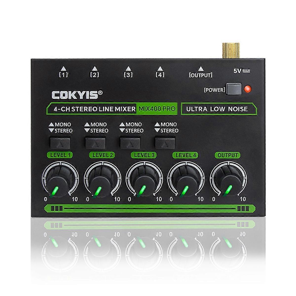 MIX400 PRO 4 Channel Sound Mixer with RGB Light Mini Audio Mixer Line Mixer Small Audio Mixer for Club Bar EU PLUG