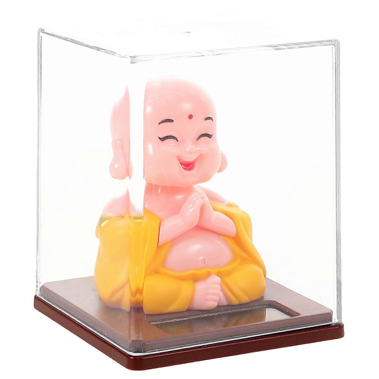 Mini Monk Statue for Car Dashboard Decoration with 3Pcs Cute Yellow Figurines
