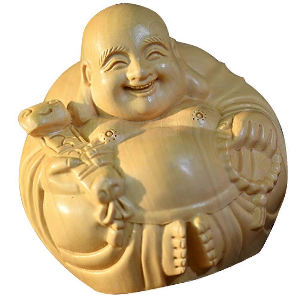 Maitreya Buddha Adornment Boxwood Yellow for Decoration Use with Unique Eyebrow Randomness