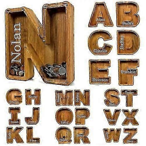 Wooden Piggy Bank Funny Letter/guitar Coin Saving Money Box Kids Adults Gift