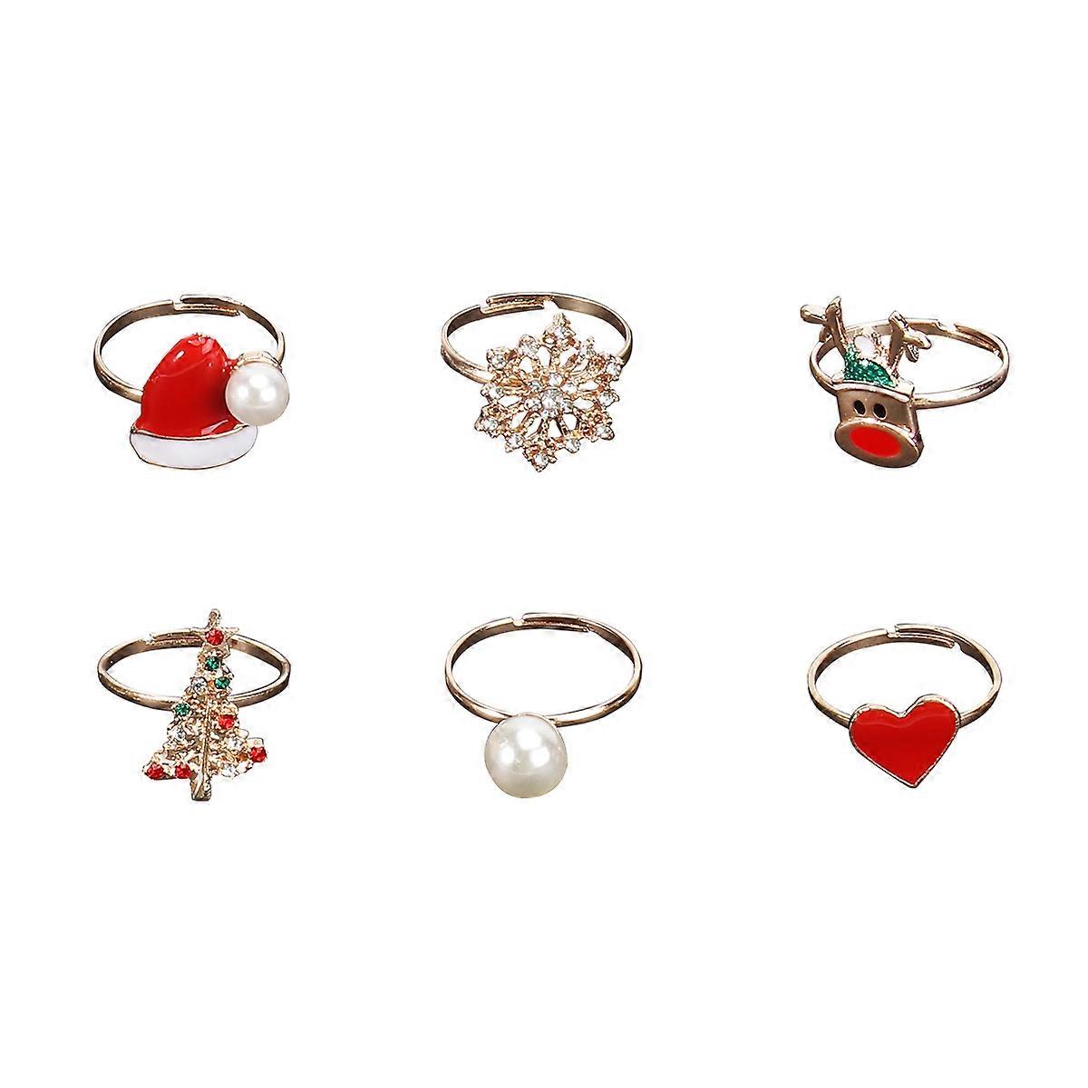 Elk Rings 6Pcs Christmas Tree Snowflake Rings Assorted Color for Daily Use and Celebrations