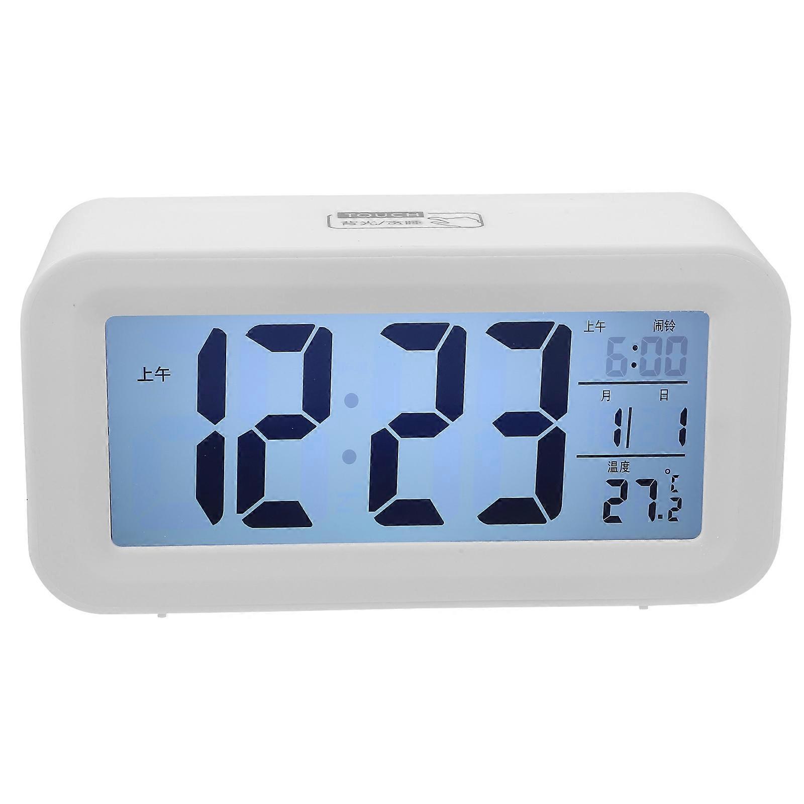 Multifunctional Smart Alarm Clock 2Pcs White LCD Alarm Clock with Temperature Display