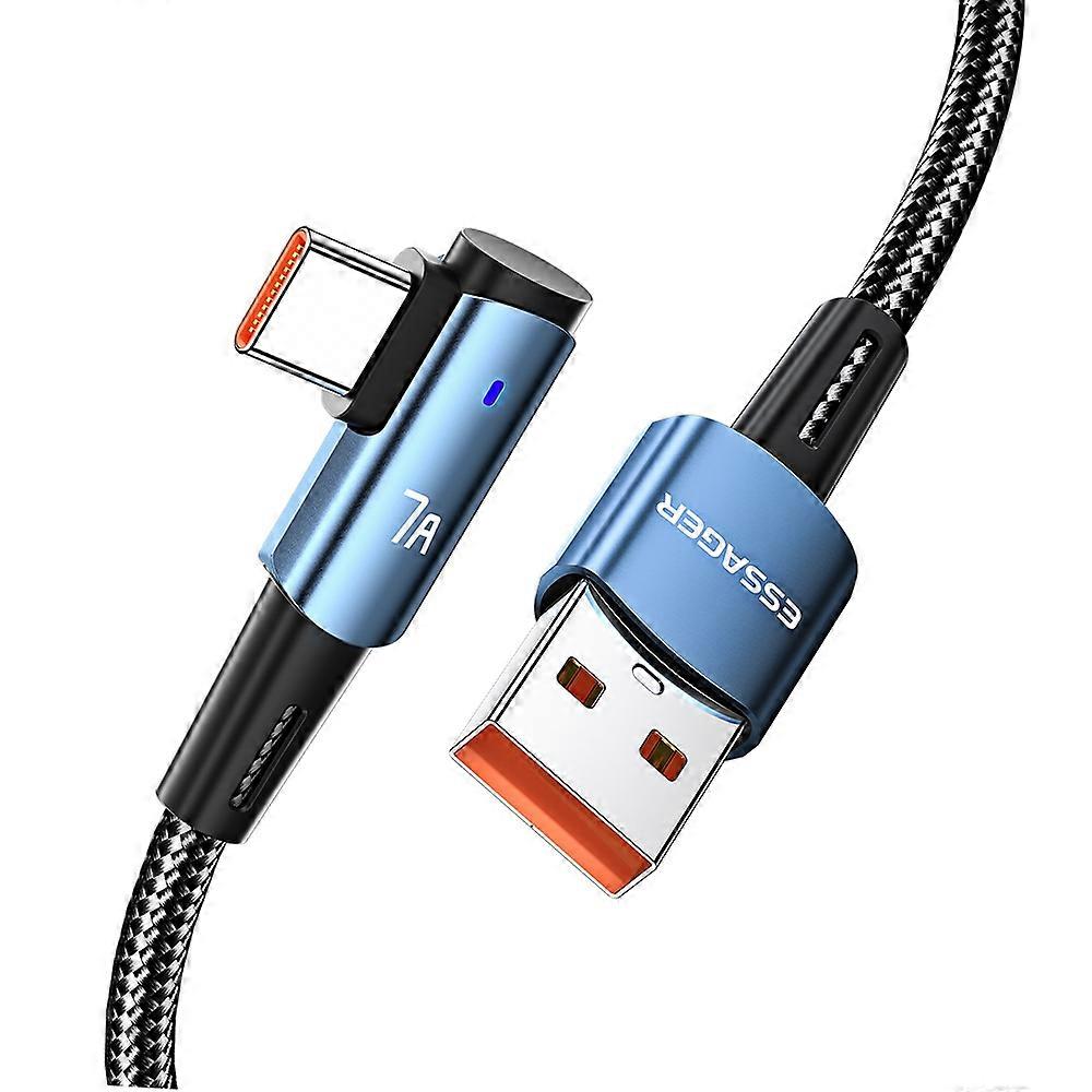 ESSAGER 1m Elbow Design USB to Type-C 7A Fast Charging Cable Braided Cell Phone Charge Line Data Tra