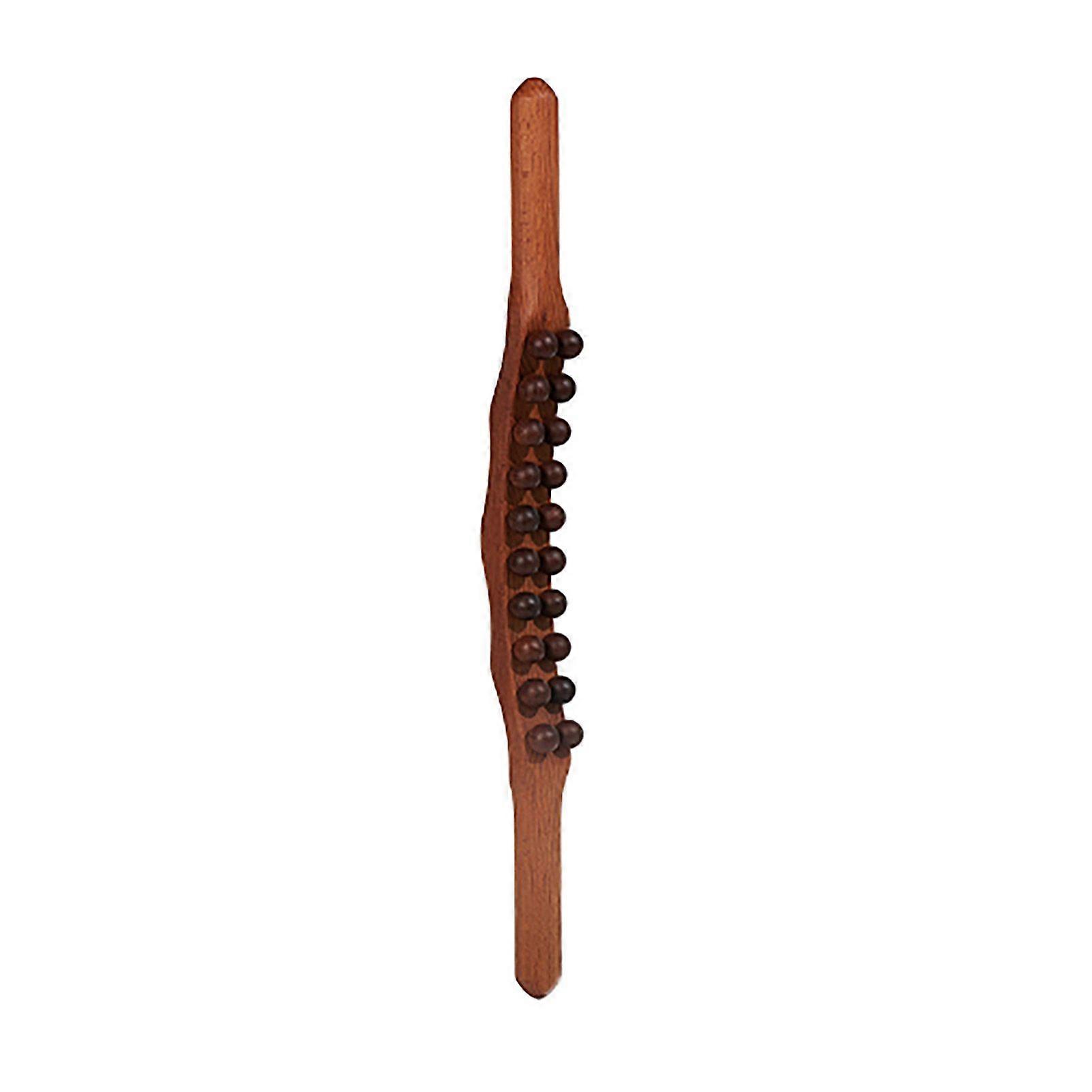 Wooden Gua Sha Stick Double Row 20 Beads Trigger Point Massager Tool for Muscle Neck Back Carbonized Beech 20 Beads