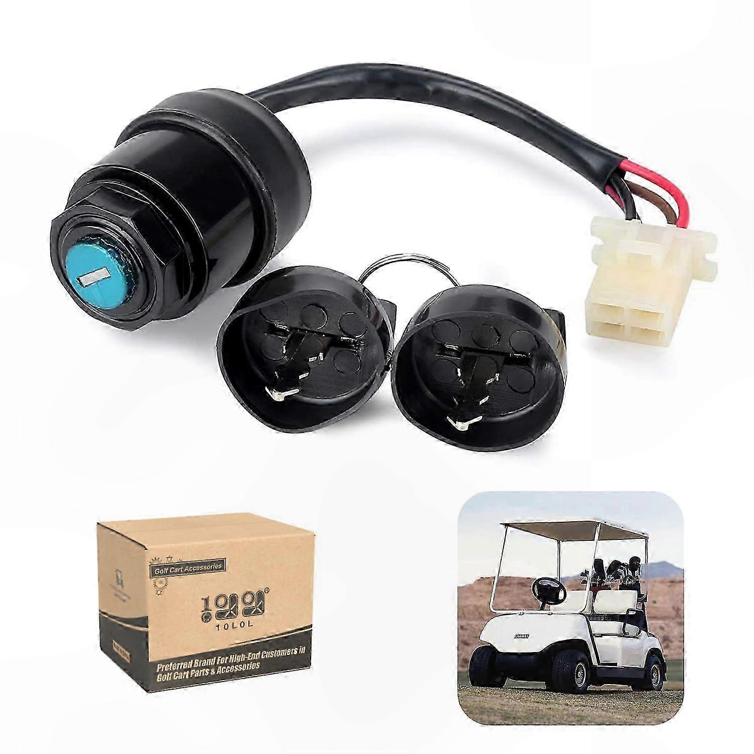 4-Pin Golf Cart Key Switch with Wiring Harness, Fits G14 Gas & Electric Models, Includes 2 Keys