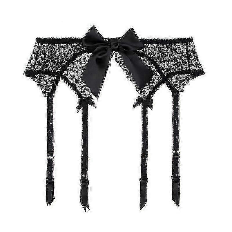 Women Floral Lace Garter Mesh Suspender Set With 4 Straps