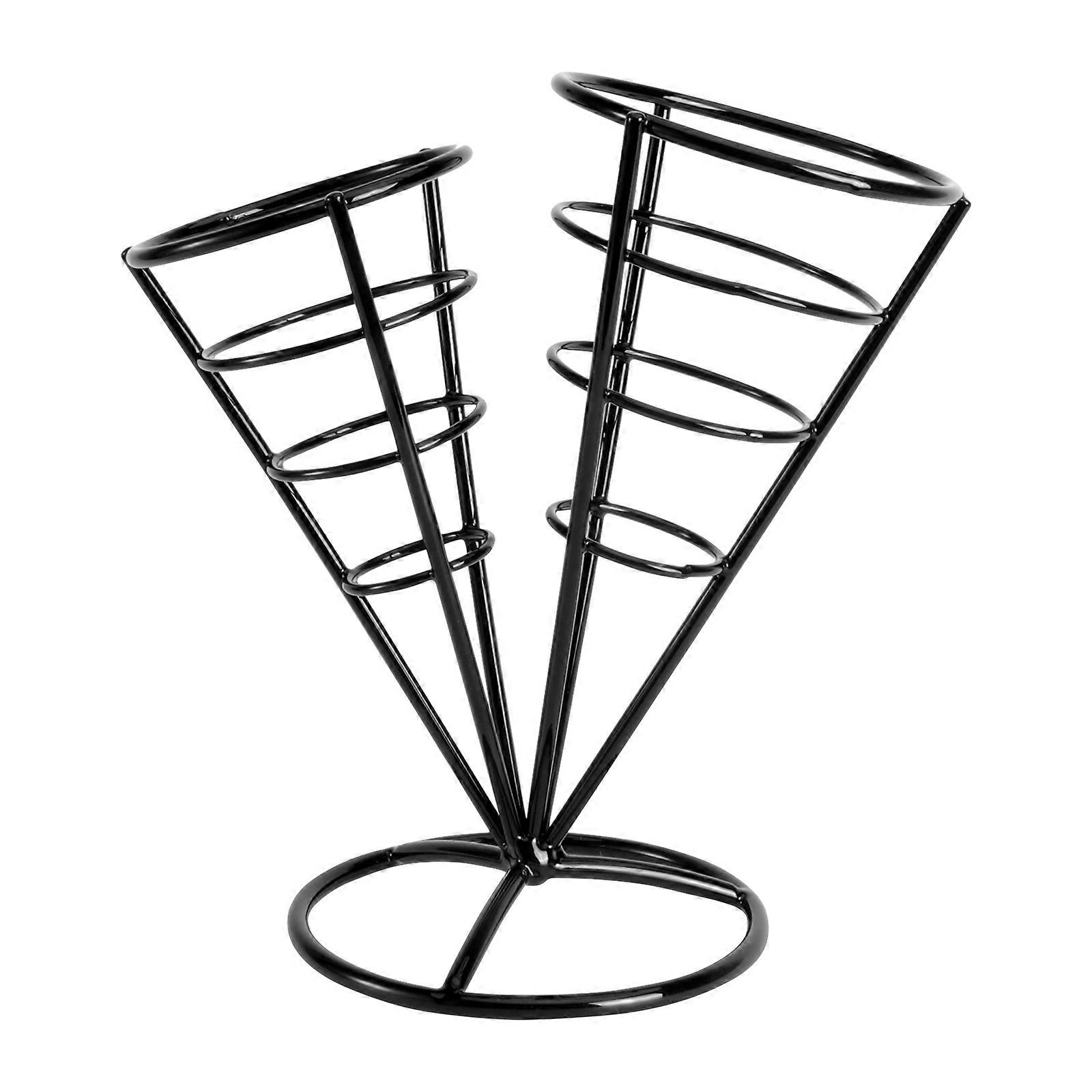 Mesh Food Stand for Storage Use 2Pcs Black Cone Shape French Fries Rack