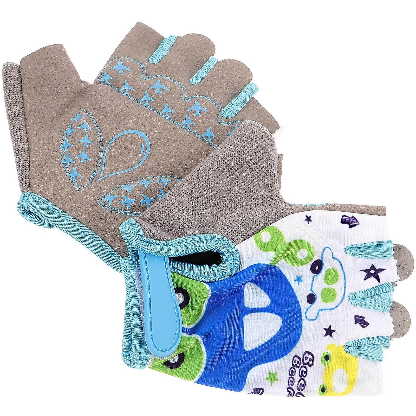 Compact Cycle Gloves For Kids In Blue Color With Half Finger Design For Outdoor Riding Protection 4 Pairs
