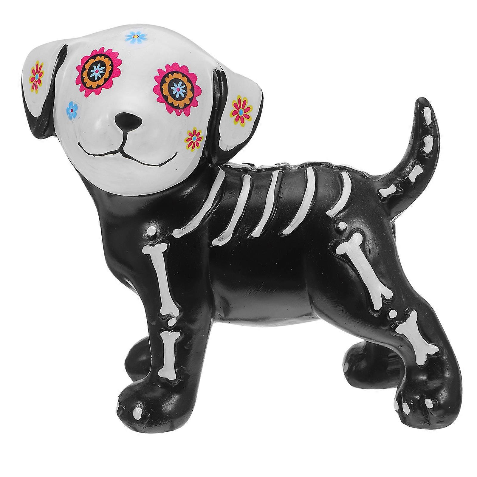 Halloween Resin Skull Dog Figurines for Decor Use 3Pcs Black Skeleton Ornaments