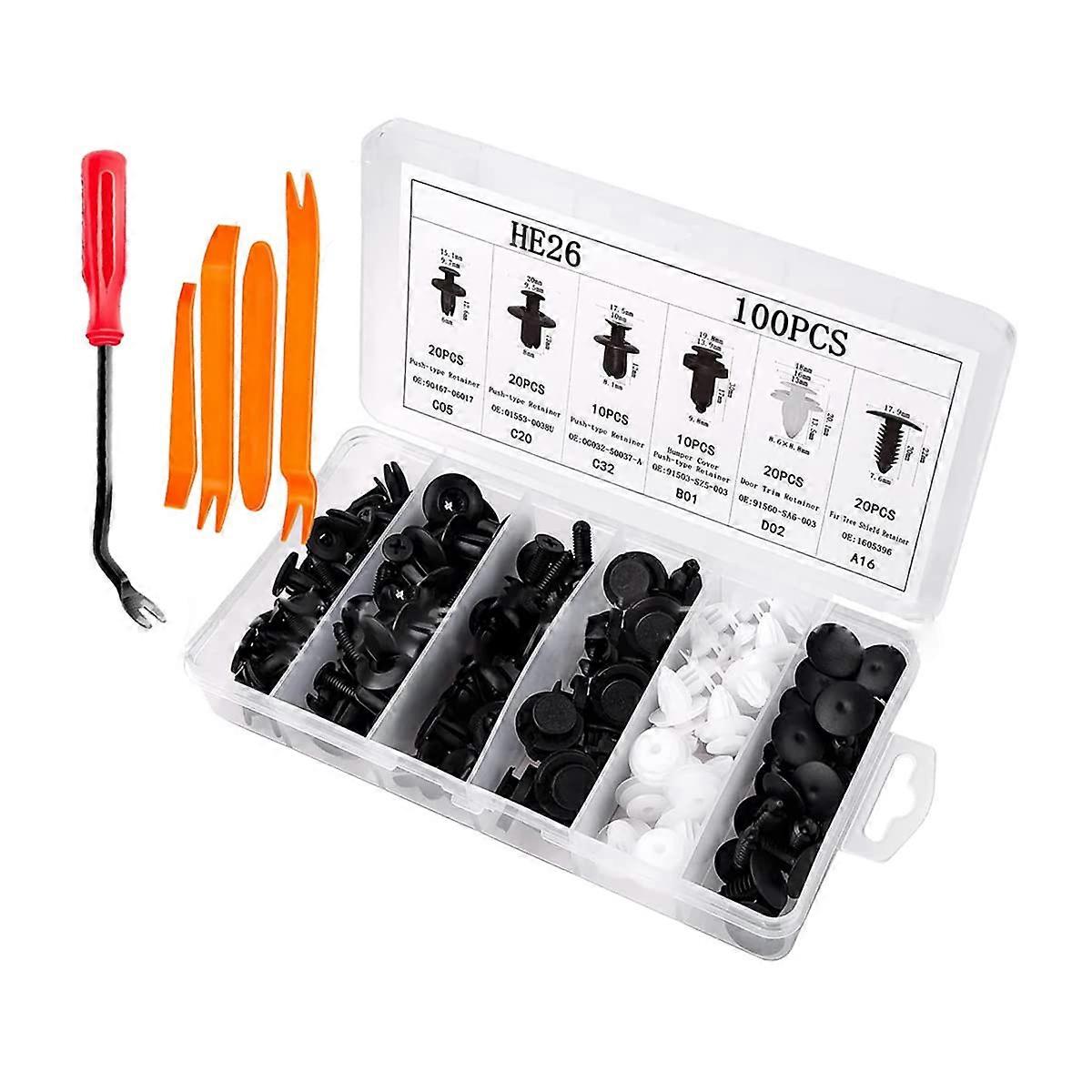 Car Retainer Clips Fastener Remover Kit 100 Pcs Push Pin Rivets Nylon Bumper Door Trim Panel Clips 6 Sizes
