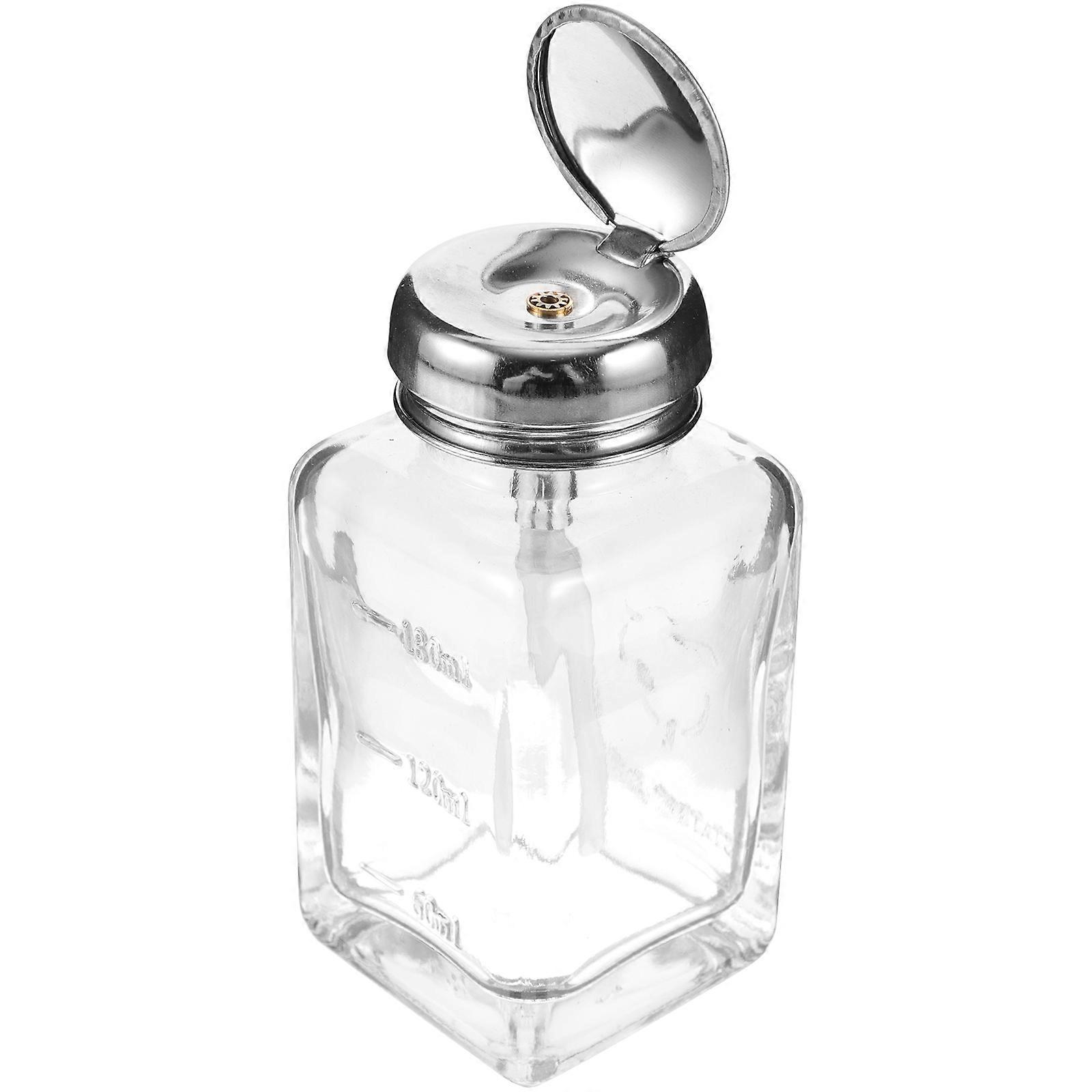 Empty Glass Pump Bottle for Nail Polish Remover Clear 2Pcs