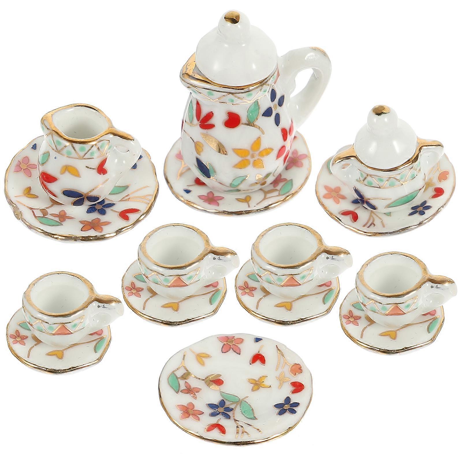 Mini Ceramic Tableware Miniature Tea Set for Decor 1Set Dollhouse Accessories