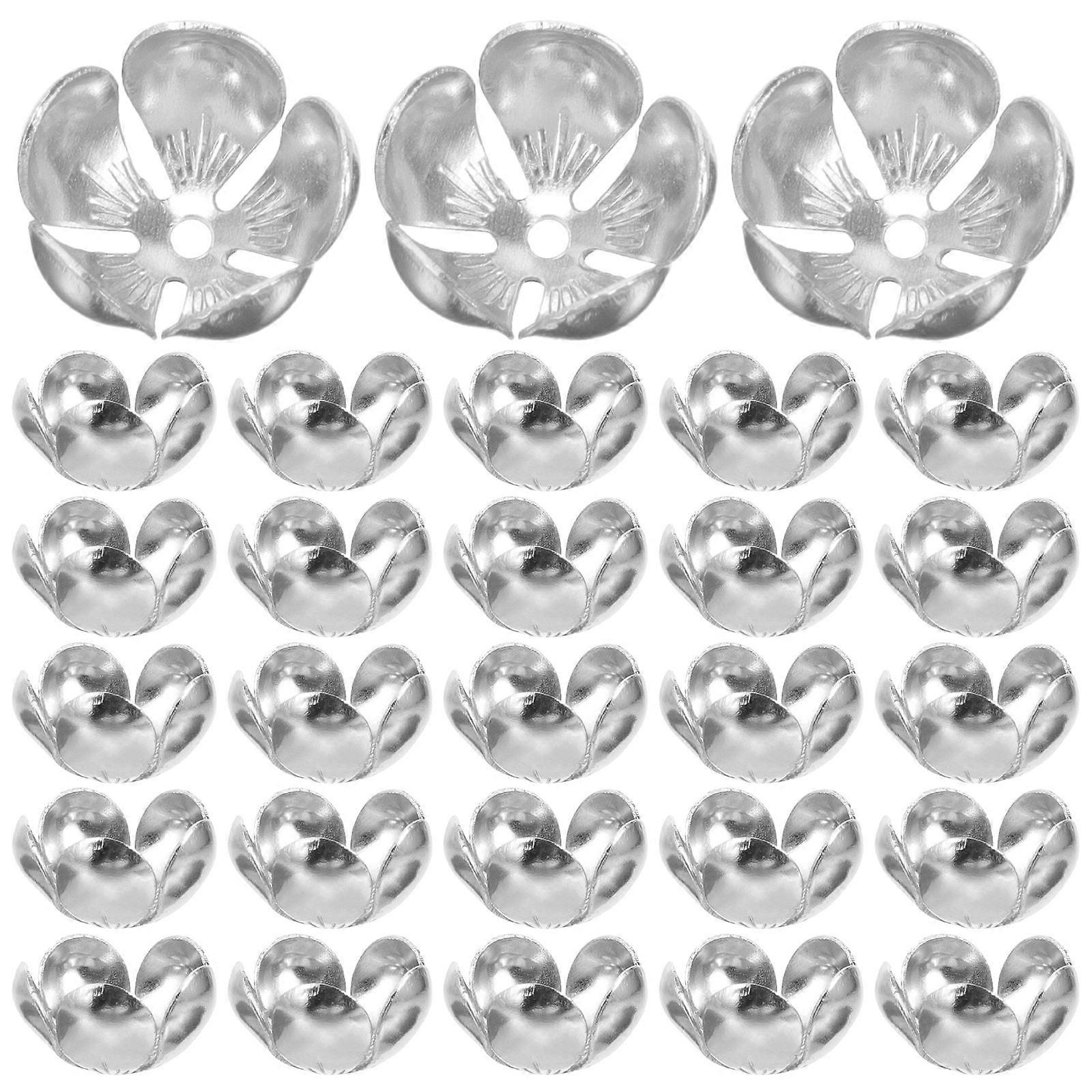 Flower Silver Bead Caps for Necklace Making DIY 50Pcs Accessories