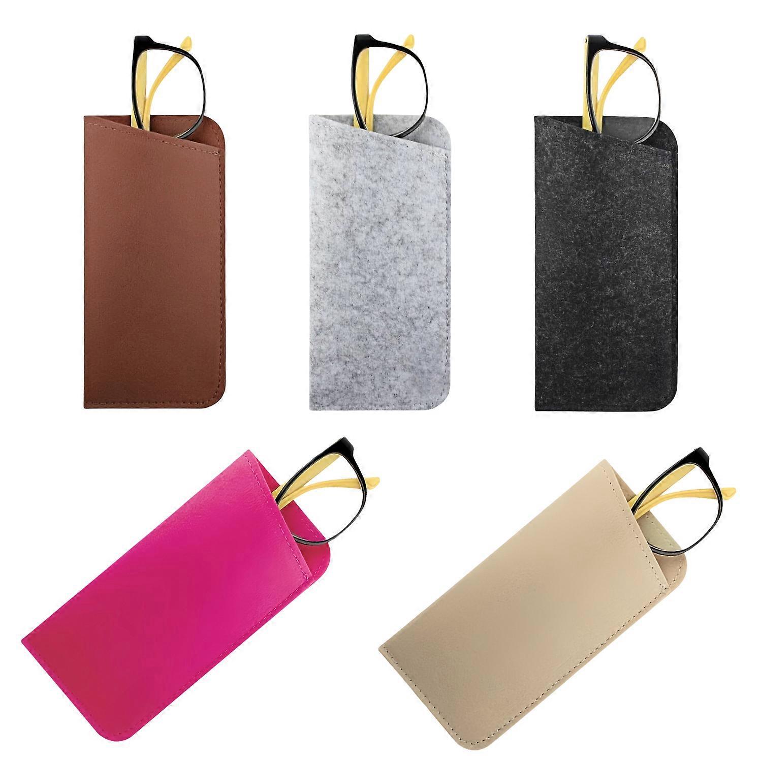 OliviaLiving 5 Pack Soft Felt Eyeglass Cases – Slip-In Glasses Pouch, Lightweight Felt Sunglasses Holder, Travel Storage Bag for Men & Women