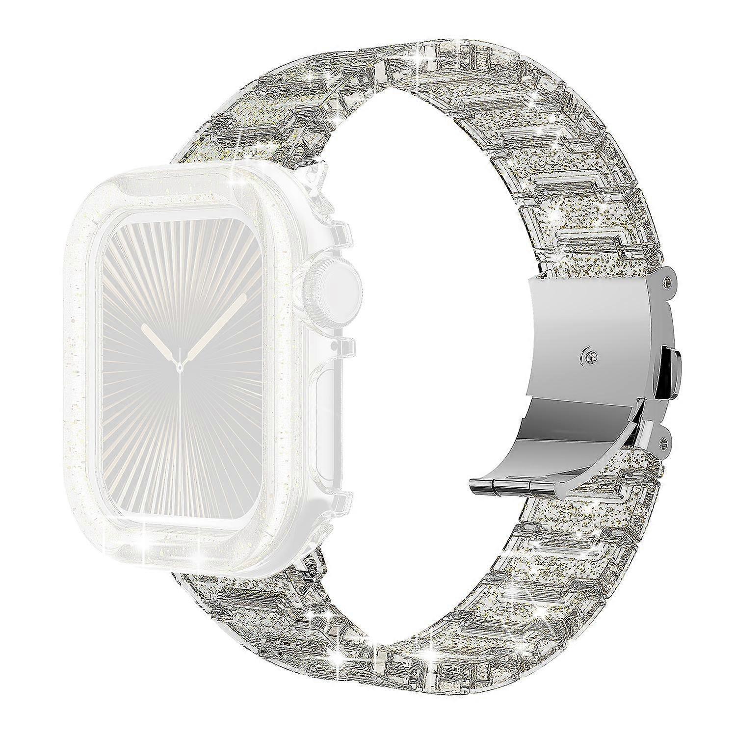 For Apple Watch Series 9 8 7 45mm Band Stylish PC Epoxy Resin Smartwatch Strap + Watch Case - Gold