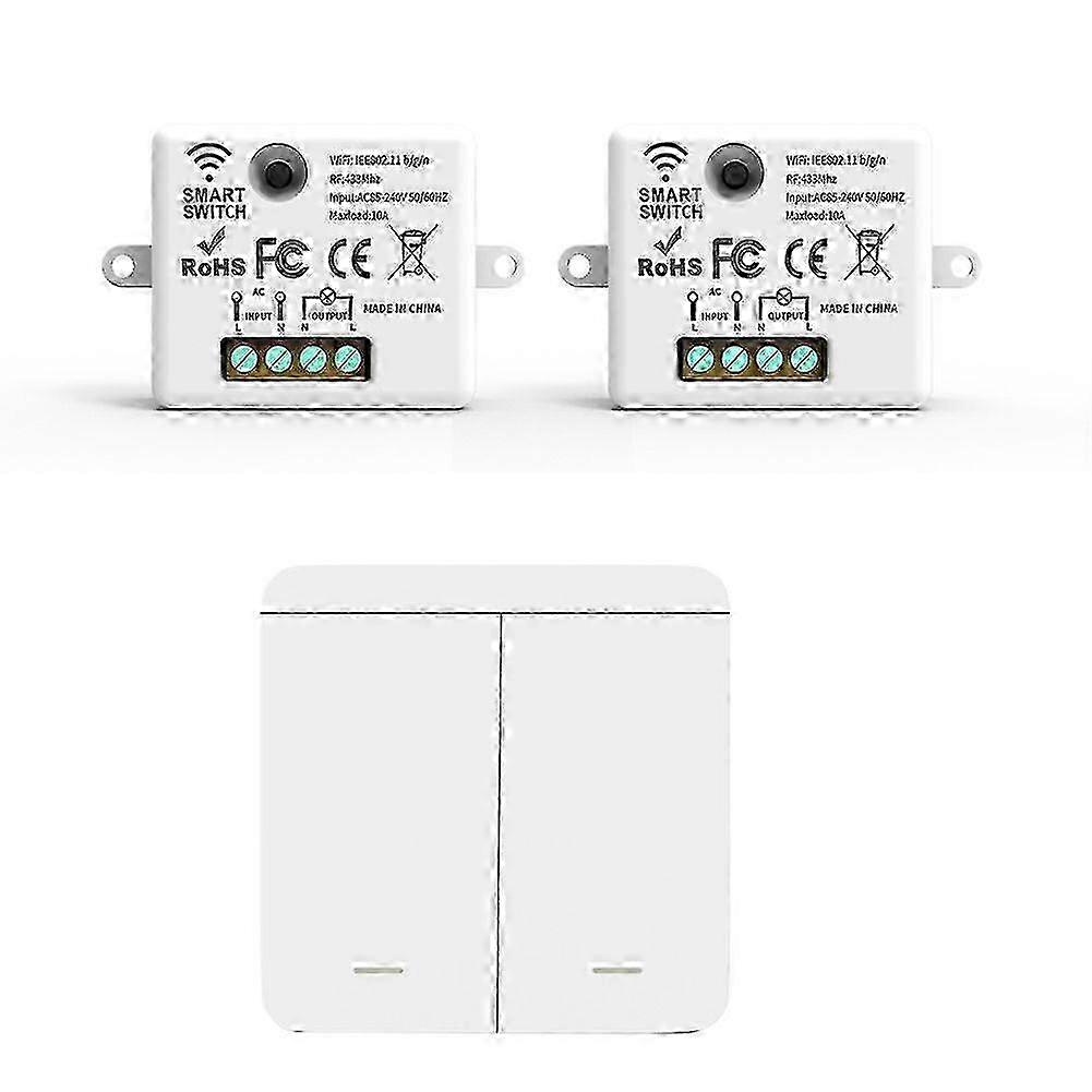 2PCS Wireless Light Wall Switch RF 433Mhz Relay Receiver with 1x 2Gang Panel Switch LED Remote Cont