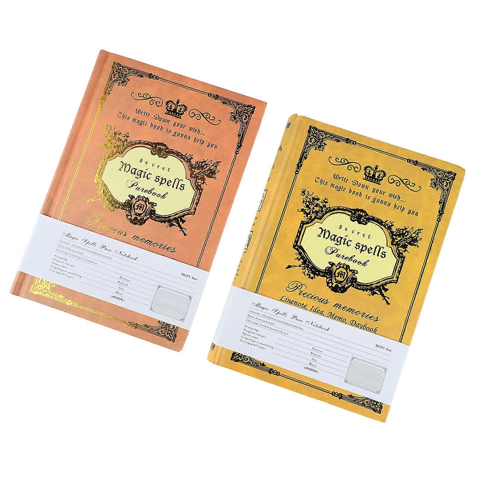 2Pcs A5 Notebook Retro Style Thickened Comfortable Writing Hot Stamping Ruled Paper Notebook for Office Study School 