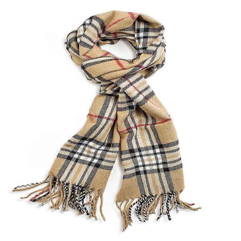 Écharpe d'hiver ultra douce au toucher cachemire, motif à carreaux camel, design classique, coffret cadeau inclus, 178 x 30 cm