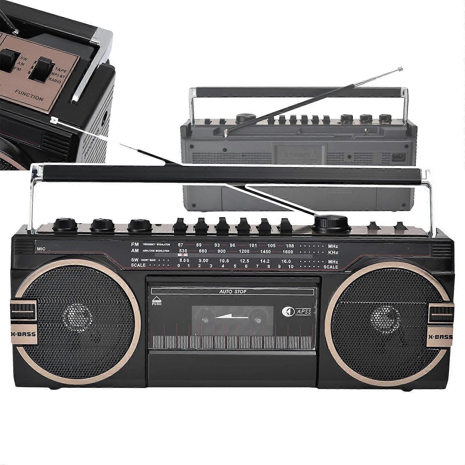 Classic 80s Style Retro CD Player Boombox AM/FM/SW12 MultiBand Radio Bluetooth 5.0 10 m Range USB/SD Playback Black