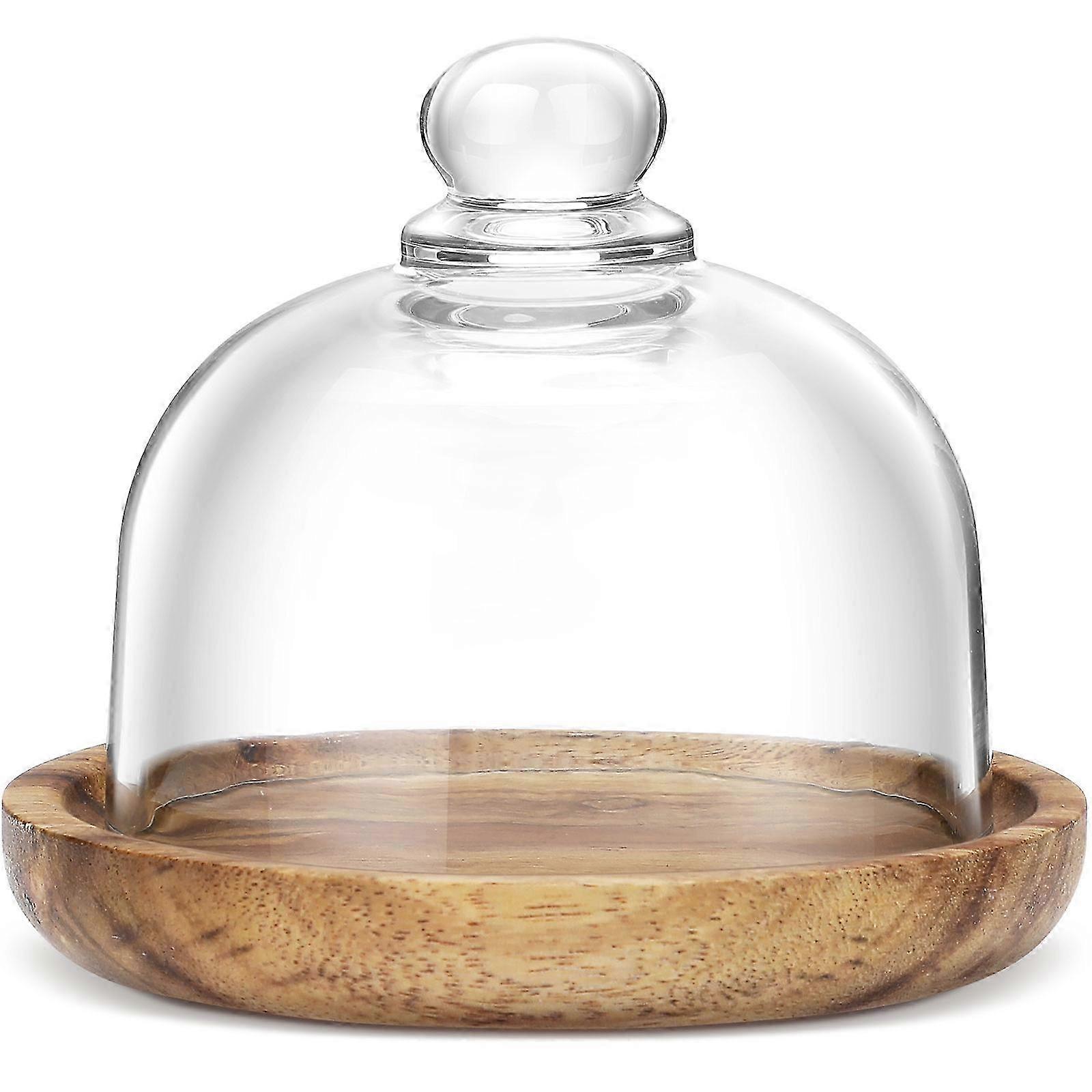 Wood Tray With Glass Dome Lid For Home Use Parties And Restaurants Assorted Color Food Container 1 Set Edition 1110