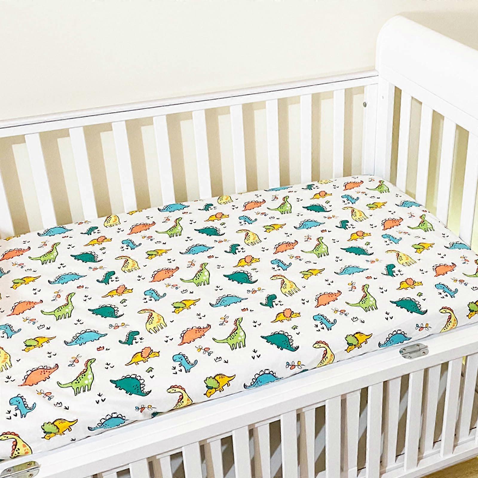 Cot Bed Fitted Sheets 105x60cm 100% Cotton Dinosaur Pattern Green Blue Yellow Brown