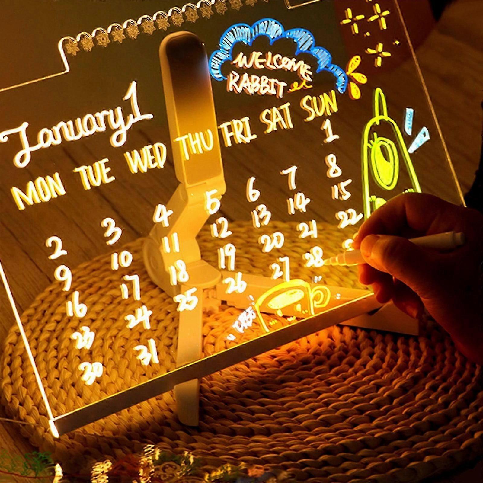 LED Acrylic Dry Erase Board with 12 Colors Pen - Glowing Message Board with Stand, Light Up Note Board (11.8*7.9 in)