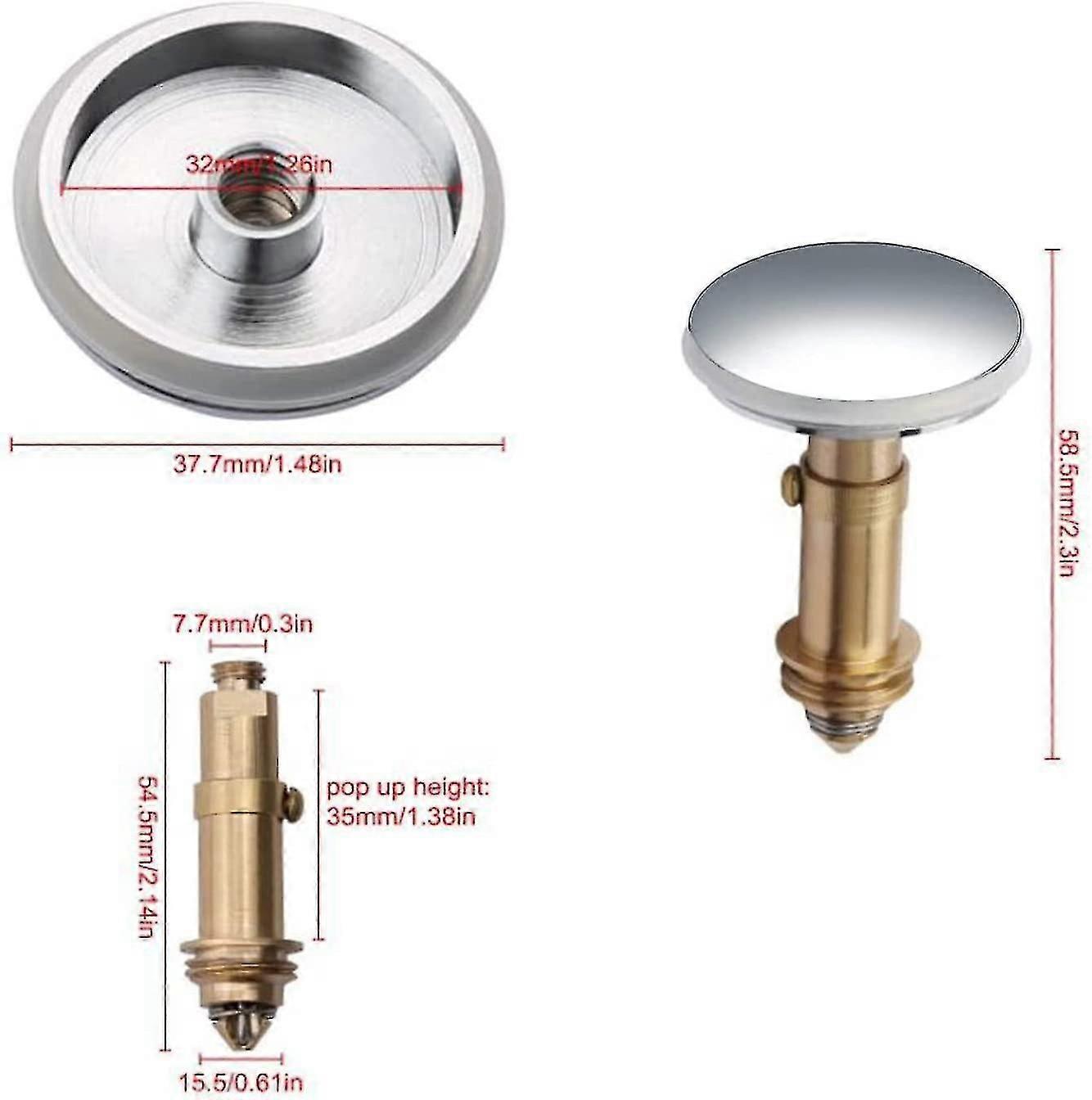 Universal Pop Up Sink Plug 38mm, Chrome Pop Up Click Clack Avloppspropp för köksbadrum