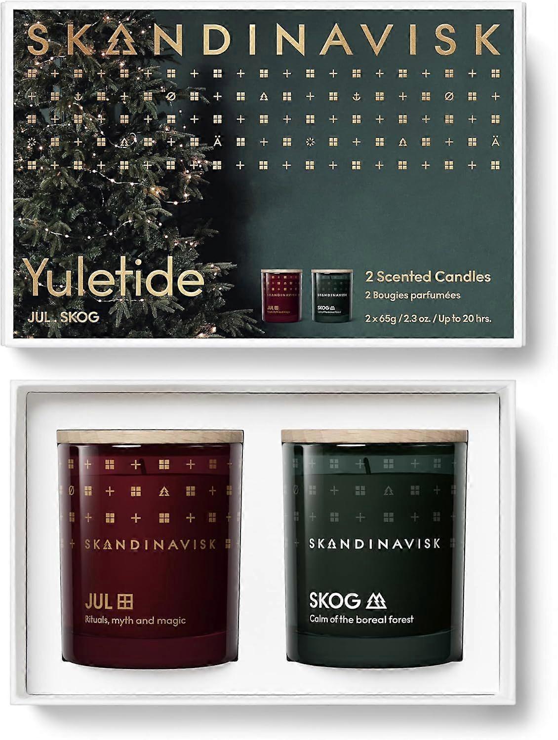 Skandinavisk Yuletide Gift Set of 2 Scented Candles, JUL Christmas and Skog 'Forest', Vegan Formula, 2 x 65 g