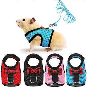 4 pièces Harnais de cochon d’Inde et laisse Maille souple Petit harnais pour animaux de compagnie avec cloche de nœud papillon, pas de confort de traction Gilet rembourré pour cochons d’Inde, furet, chinchill