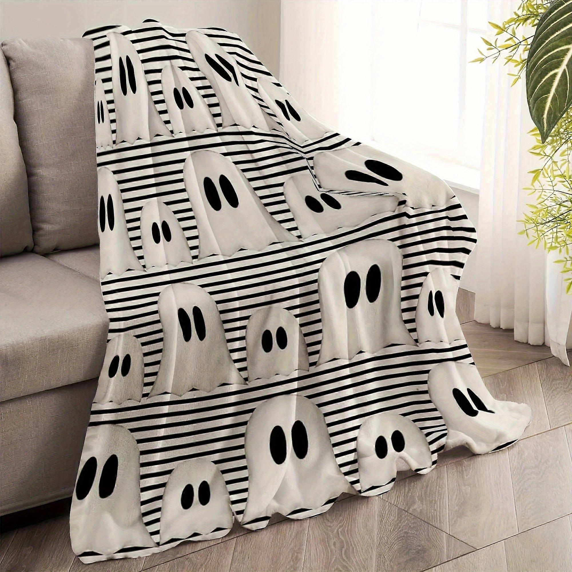 1pc Luxury Halloween Throw Blanket - Cute & Striped Pattern, Soft Plush Flannel Fleece, 4 Sizes (30x40 to 60x80in), Lab--azxcv59