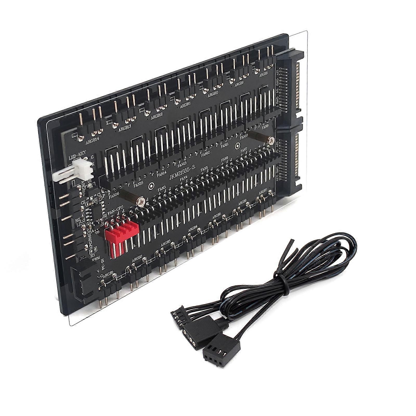 Multi Splitter Fan Hub 5V 3PIN ARGB SATA Power Fan Splitter 12V 4PIN PWM Computer Accessories 16 Way HUB for PC Chassis Multicolor