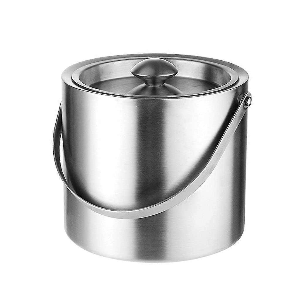 Stainless Steel Ice Bucket with Lid and Tongs, Double Wall Insulated 2L Drum for Home Bar Parties