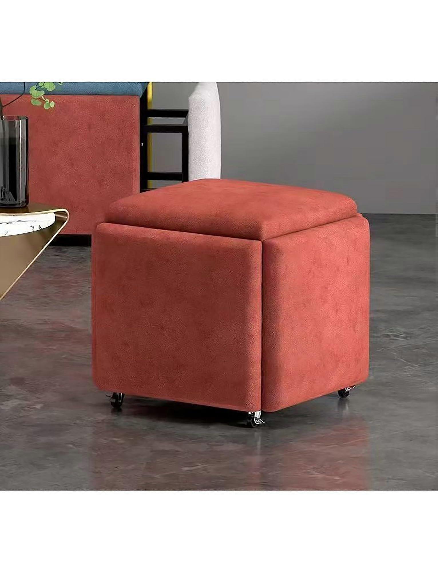 5 in 1 Sofa Stool Ottoman with Rolling Seat, Tech Cloth Nesting Chair for Living Room, Solid Red 45cm