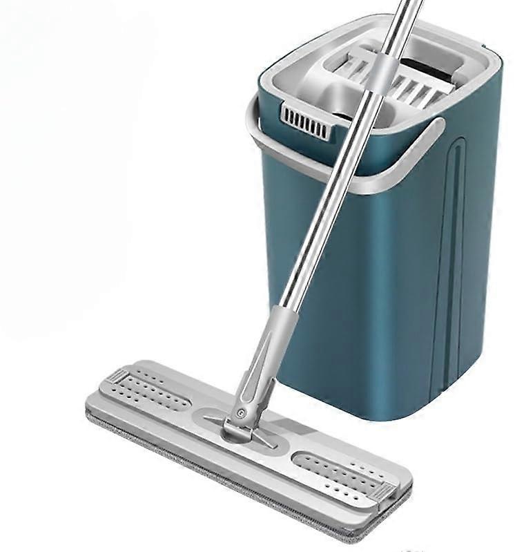 Flat Mop and Bucket Set with SelfWringing Hands Washing for Home Floor Cleaning, White Blue