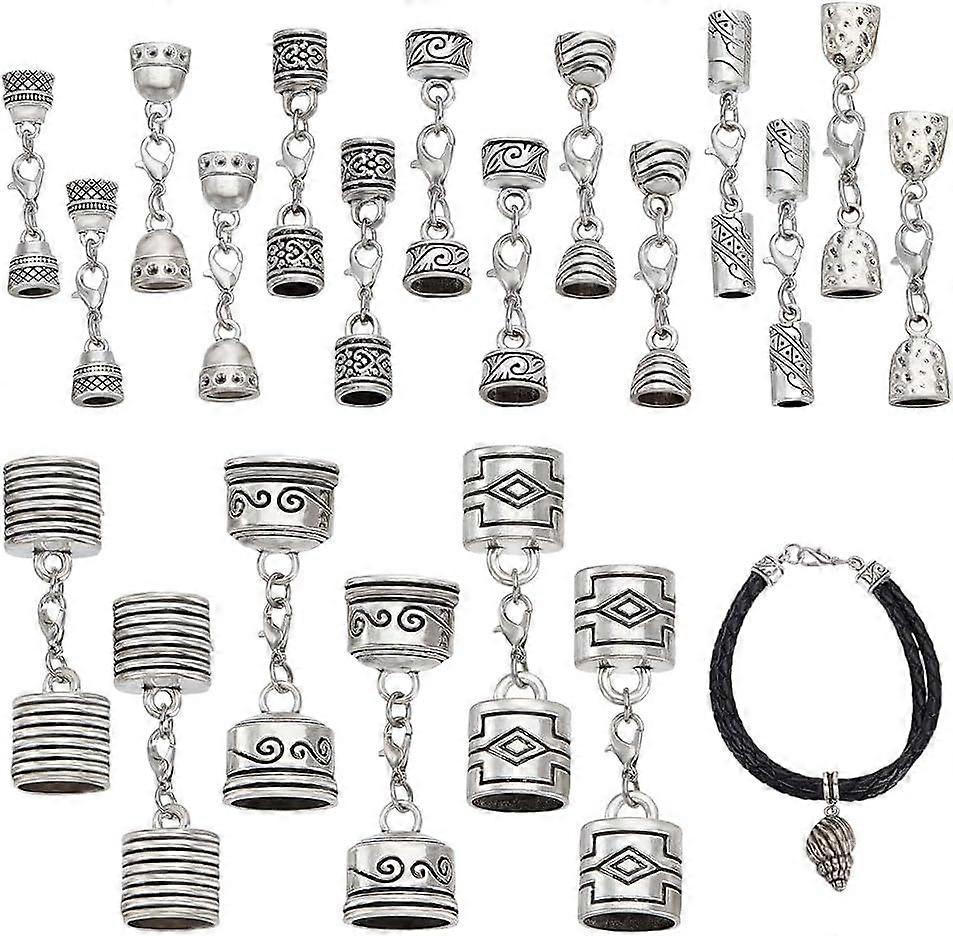 10 Styles Leather Cord End Caps 20 Sets Silver Cord End Caps with Lobster Clasp Connector Tibetan Style Leather Cord End Crimps for DIY Crafts Bracele