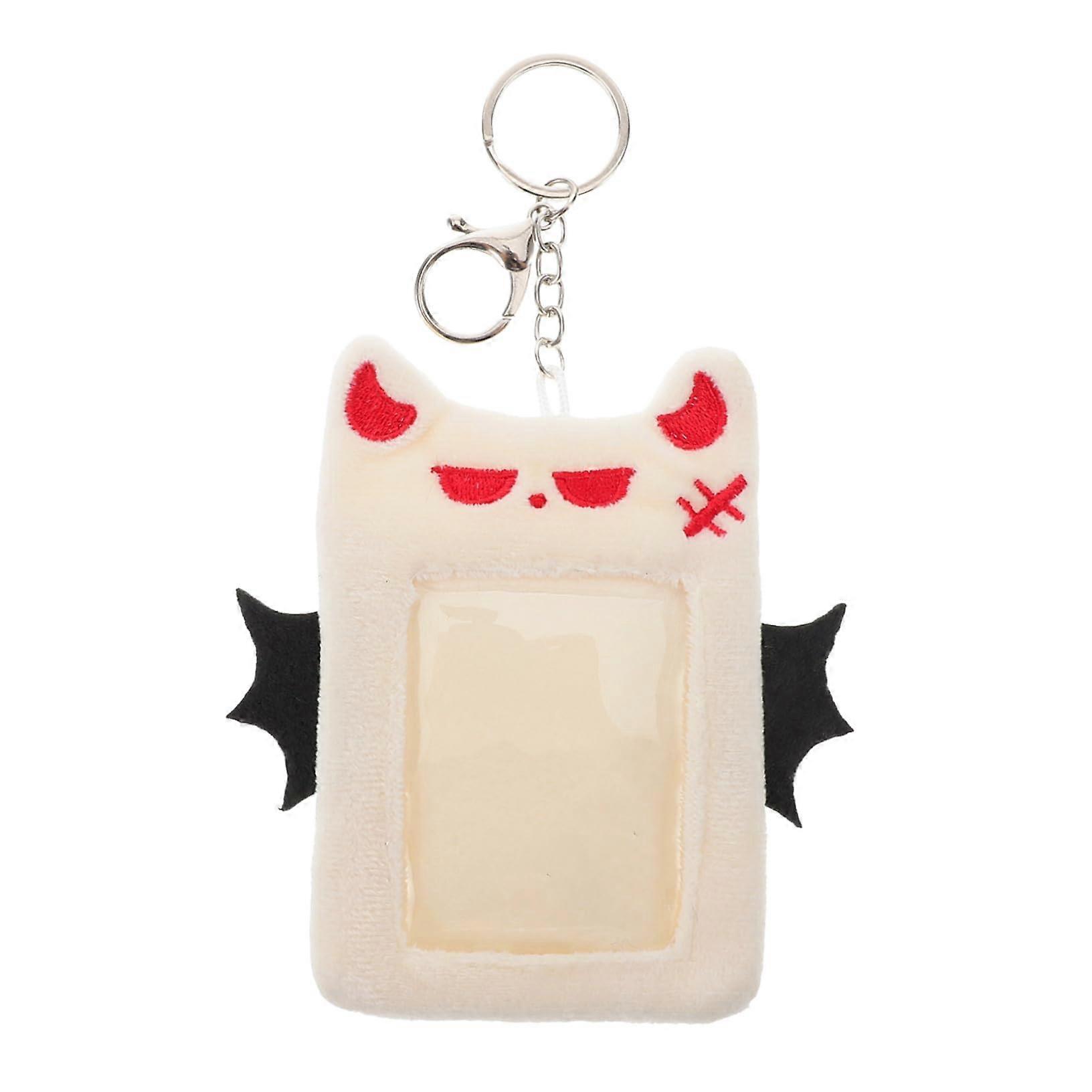 Plush Devil Wing Card Holder Keychain with Photo Sleeve for Student ID and Credit Cards