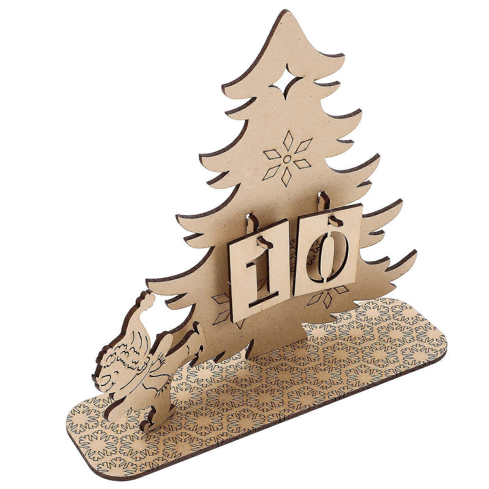 Wooden Christmas Advent Calendar Countdown Decoration for Holiday Festivities Beige 30x15 cm