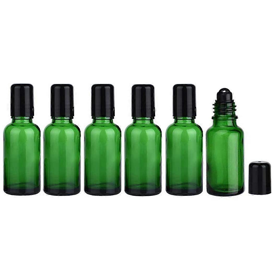 6Pcs 30ml Green Glass Essential Oil Roller Bottles with Stainless Steel Balls UV Protection