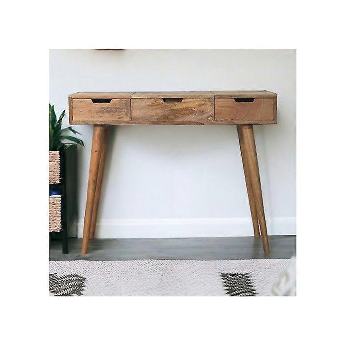 Solid Wood Oak-ish Dressing Table, 2 Drawers, 4 Storage compartments with mirror, Brown