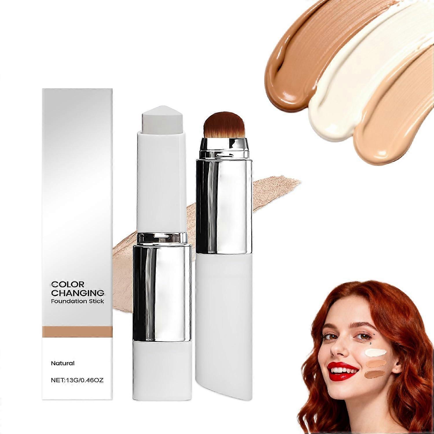 Korean Color Adapting Foundation Stick with Hydrating Dewy Finish, 3 in 1 Coverage, Natural Shade