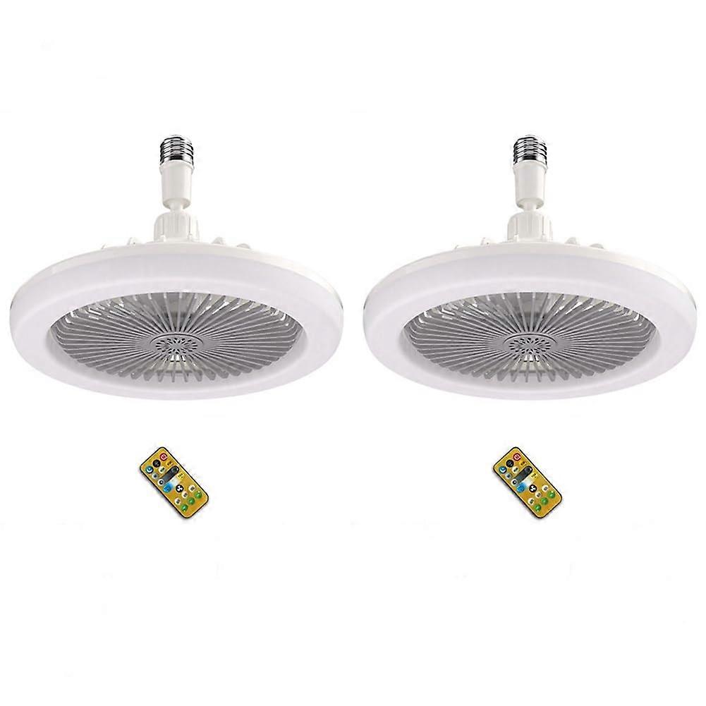 2X Ceiling Fan With Remote Control And Light 30W LED Lamp Smart Silent E27 Converter Base Grey