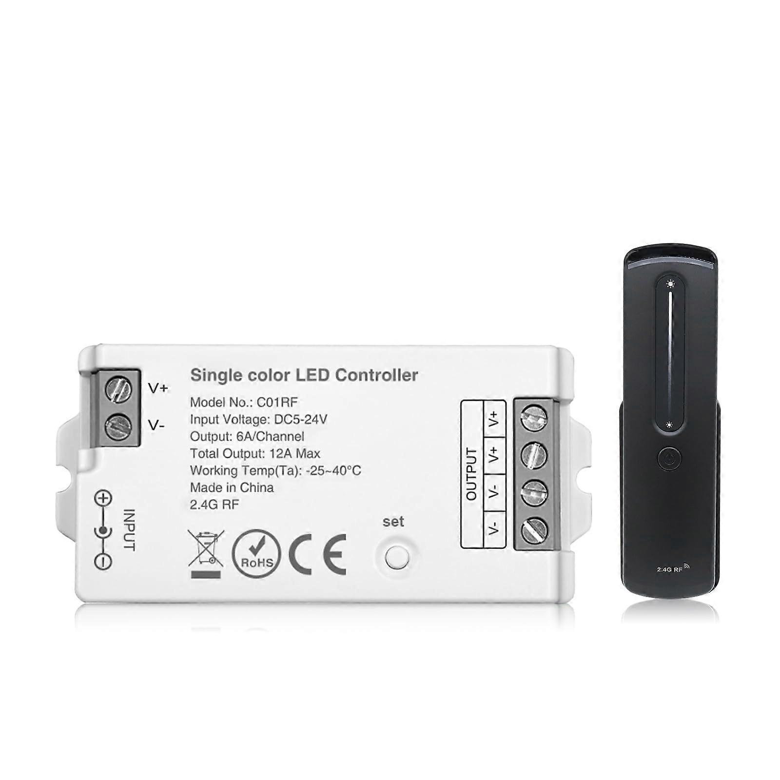 LED Strip Light Controller with 2.4GHz RF Dimmer Remote, Single Color, Compatible with Tuya Wireless, DC524V