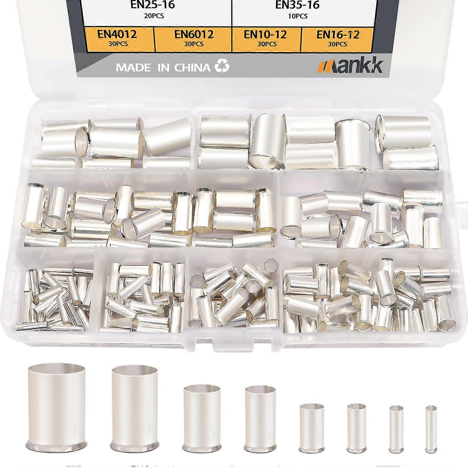 Wire Ferrules Kit 166 Pcs Silver Plated Copper Crimp Terminal Connectors 8 Sizes