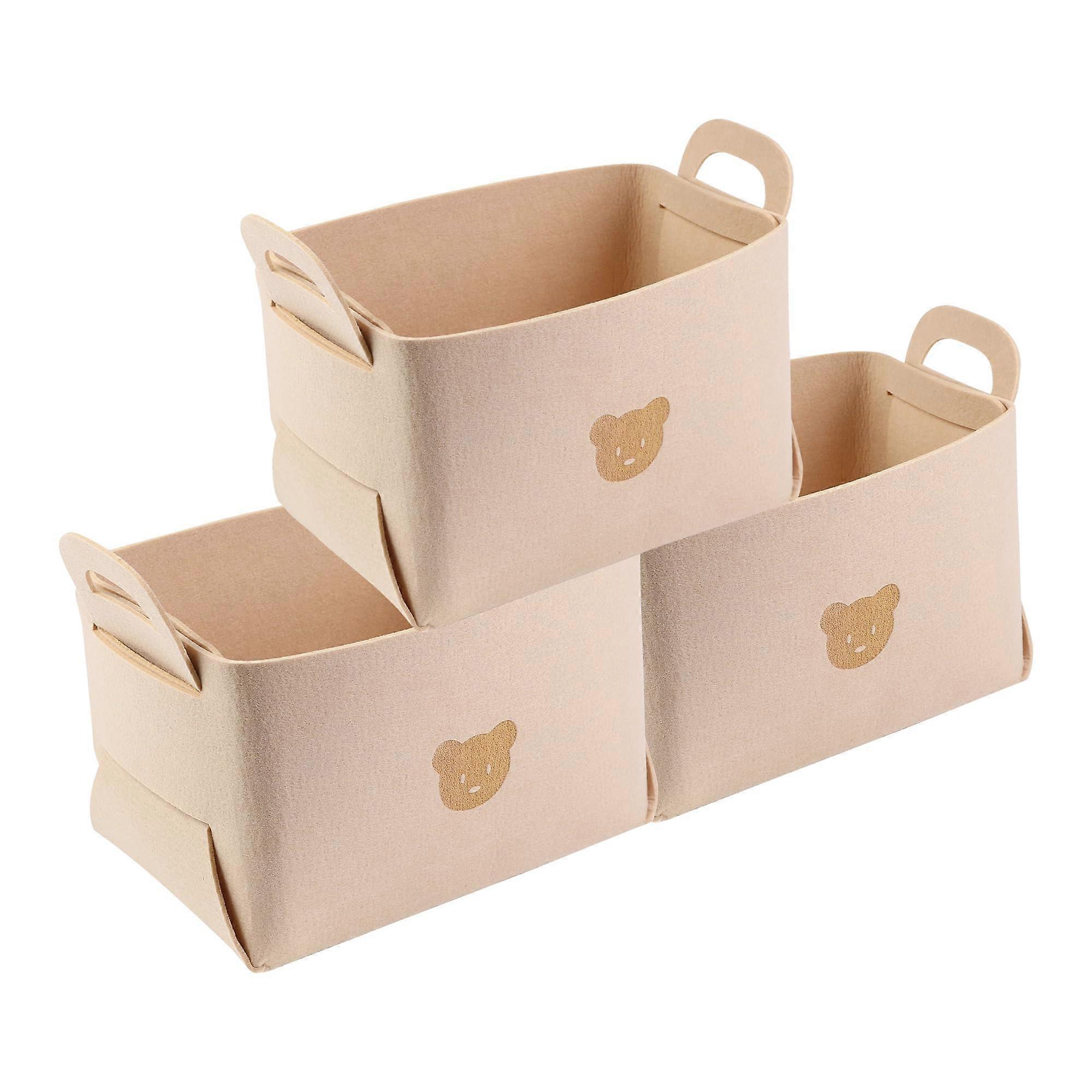 Storage Cube Set of 3 Collapsible Bins with Handles for Clothes and Toys, Beige 9.8x7.1x5.9in