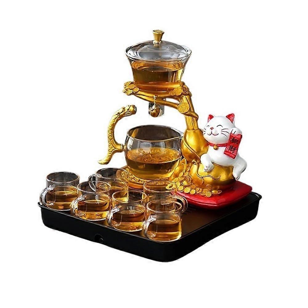Tea Set Glass Teapot Set with Tray, Magnetic OneClick Discharge, Elegant Multicolored Design