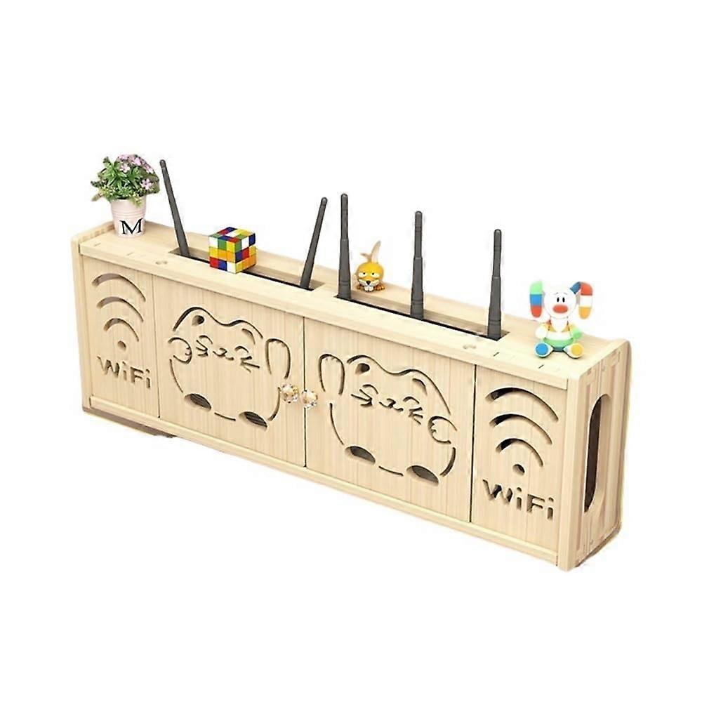 Wall Mounted Router Shelf Wooden WiFi Storage Box with Cable Management and Dust Cover Small Brass