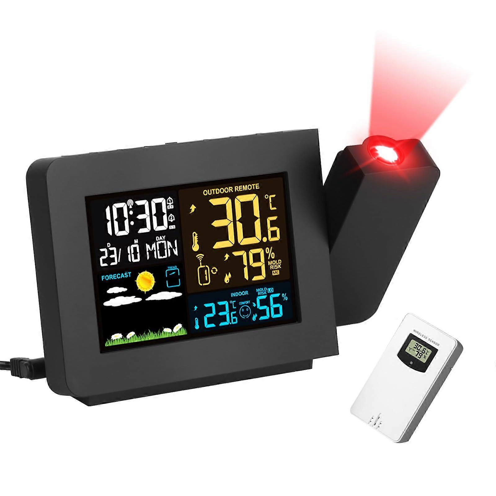 Projection Alarm Clock with Weather Station, Atomic Time Sync, Dual Alarms, Indoor Outdoor Temp
