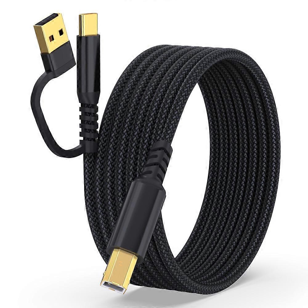 3m USB/Type-C to Square USB Type-B 2 in 1 Printer Cable Braided Printing Connection Cord